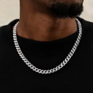 GLD 8.5MM Diamond Prong Cuban Necklace | 14k White Gold Plated, 16-22" Lengths, CZ Stones, Iced Out Prong Links, Guaranteed for Life, Perfect Gift