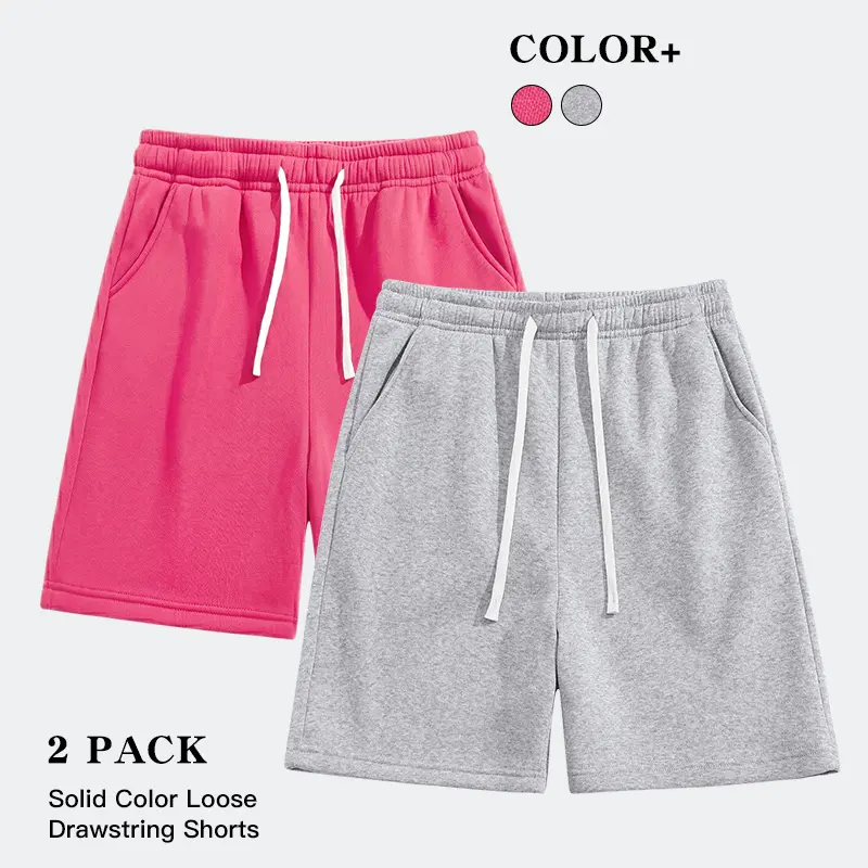 2 Pack Unisex Baggy Knee Length Sweat Shorts Adjustable Dual Drawstring Elastic Waist Dual Neutral Solid Color Bermuda Bottoms Soft Breathable Brushed Fabric Casual Shorts For Home Loungewear Gym Training City Travel Street Daily Outdoor Outfits