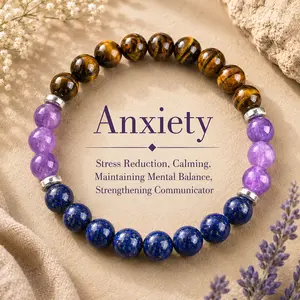 Reduce Stress Relieve Anxiety Crystal Bracelet Beaded Tiger's Eye Stone Jewelry For Men And Women,  Beaded Jewelry,  first  bracelet pulsera  amatista unity  bracelet protection  fashion artificial Colorblock Beaded Crystal Bracelet    chakra bracelet sum