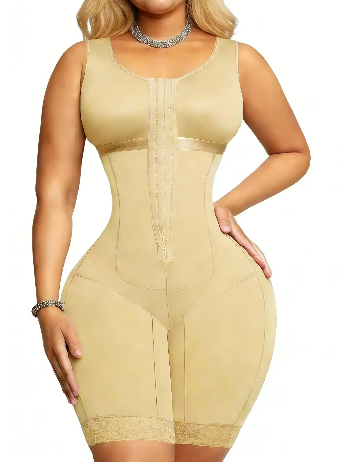 Women's Solid Color Shapewear, Abdomen Smoothing Bodysuit, Curve Hugging Compression, Fajas Colombianas, Adjustable Buckle On Chest Bodysuit, Butt Lifting And Tummy Control Jumpsuit, Women's Activewear Waist Shaper, Fit