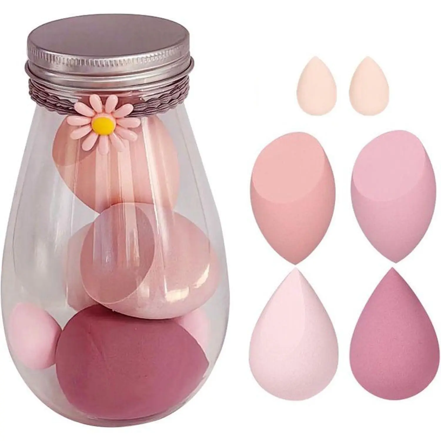 Drift bottle beauty egg set of 6 pieces, 4 large and 2 small teardrop-cut powder puff set, skin-friendly and non-powdery makeup eggs, portable bottle makeup sponge, Beauty Sponges, Beauty Products, birthday and Christmas gift for best friends