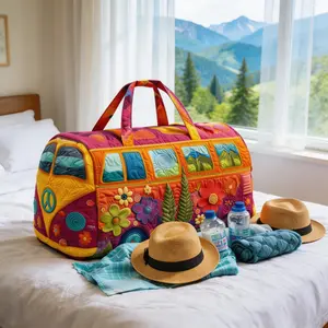 Unisex Boho Quilted Weekender Travel Bag, Lightweight & Comfortable, Hippie Design