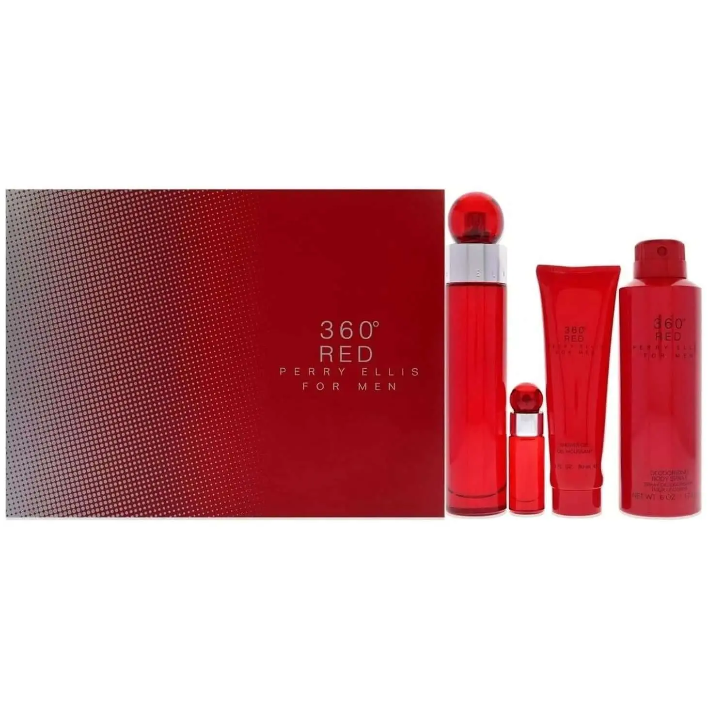 360 Red 4-Piece Men's Cologne Gift Set for Adults, Includes 3.4 oz EDT Spray, 6 oz Deodorizing Spray, 3 oz Shower Gel and Mini EDT, Perry Ellis, Personal Care Products, Fragrance Sets, Deodorizer