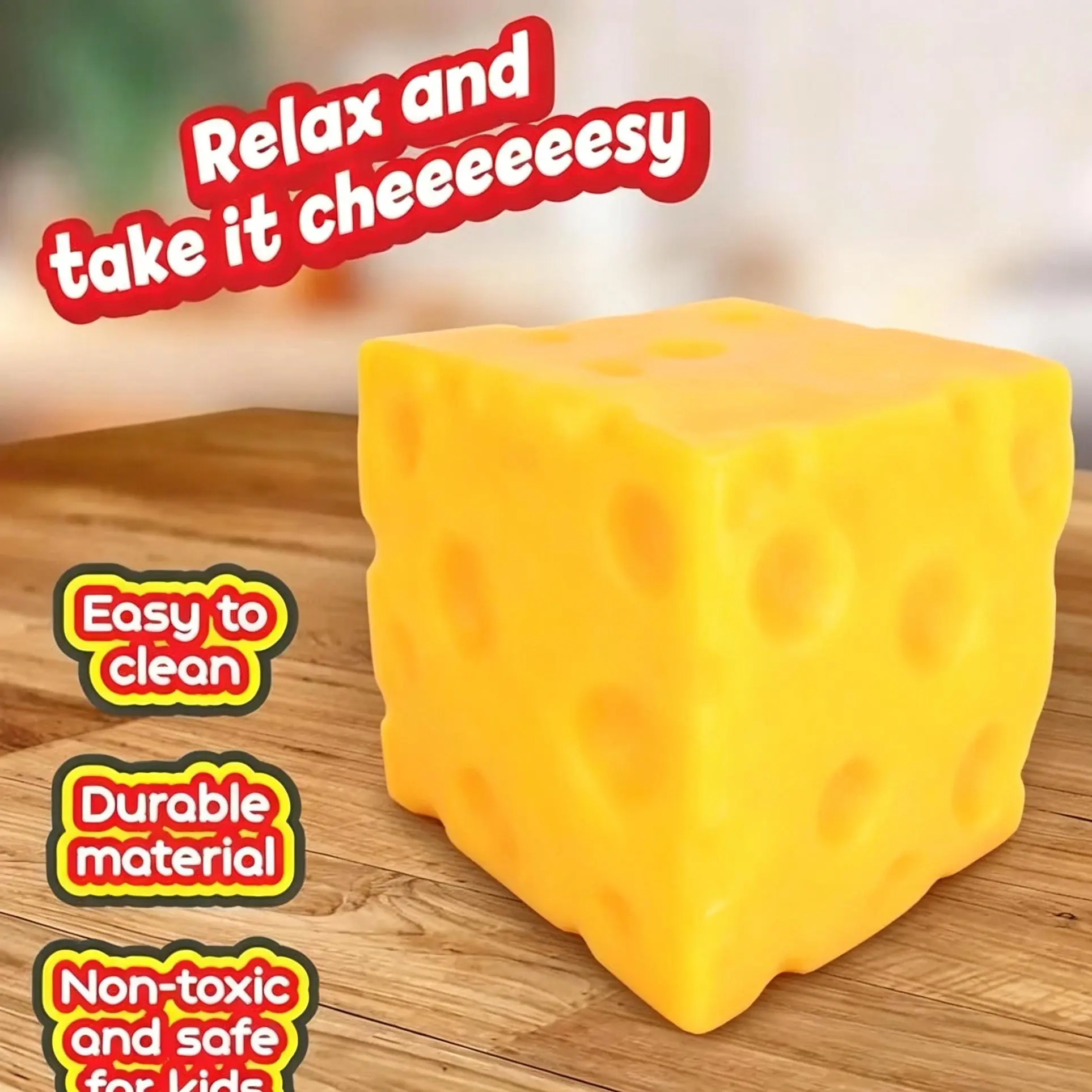 Cheese Squishy Blocks Stress Relief Fidget Toys - Soft Silicone Squishies Toys, Oddly Satisfying Sensory Products with Unique Tactile Experience, Party Favors Holiday Gift