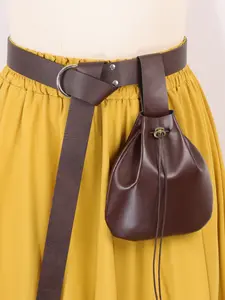 PU Leather Casual Waist Bag, Adjustable Waistband Bag, Medieval Retro Viking Larp Role Play Drawstring Coin Purse Phone Wallet Belt Pouch, All Seasons Fashion Accessory