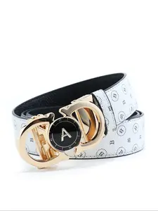 Men's Business Fashion Letter Design Belt, Automatic Buckle Belt, Casual Waistband for Jeans Trousers, Fashion Belt for Party, Daily Clothing Decor, Trendy Exquisite Belt