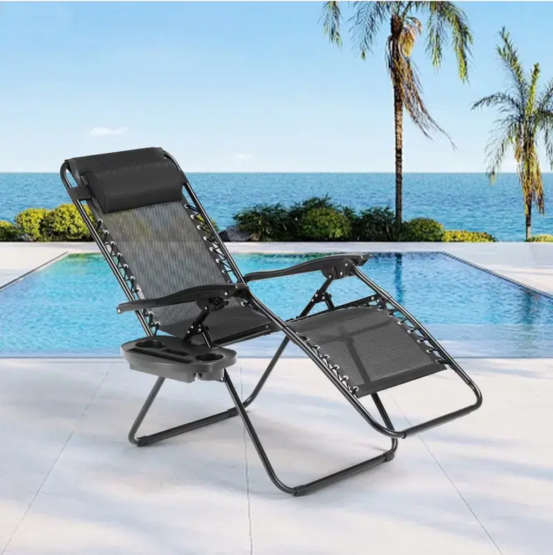 Outdoor Zero Gravity Folding Lounge Chairs with Pillow & Utility Tray, Adjustable Pillow, Camping and Poolside Accessory, Outdoor Design, Beach Chair Foldable, Outdoor Lawn Chair