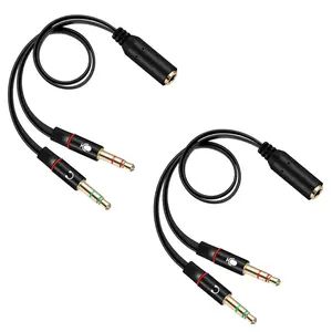 2 Pack Exclusives Headphone Splitter for Computer 3.5mm Female to 2 Dual 3.5mm Male Mic Audio Y Splitter Cable Smartphone Headset to PC Adapter 20cm Length
