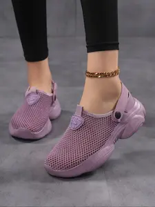 Women's Slip-On Mesh Walking Shoes, Lightweight Walking Shoes, Versatile Walking Shoes, Breathable Hollow Out Design, Anti-Slip Outdoor Hiking Flats, Two-Way Wear, Comfortable Daily Wear