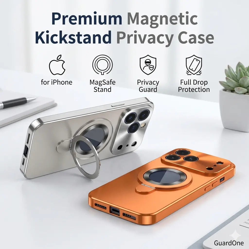 TikTok Trending | Anti-Peep Privacy Magnetic Case for iPhone 17 16 15 14 Pro Max, Built-in Metal Kickstand Titanium Armor Shockproof Cover Compatible with MagSafe phone cases 17 pro max iphone 16 pro max cases phone case iphone 16 iphone 17 pro case