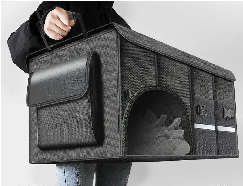 Car Trunk Organizer, Collapsible Multi Compartment Car Organizer with Shoe Holder, Foldable SUV Storage for Car Accessories for Women Men, Non Slip Bottom, Soft Cover 72L (Black Color)