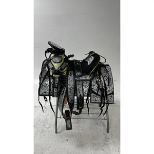 Charro Saddle – Black & White Bordada “El Potro Valiente” (15.5”)