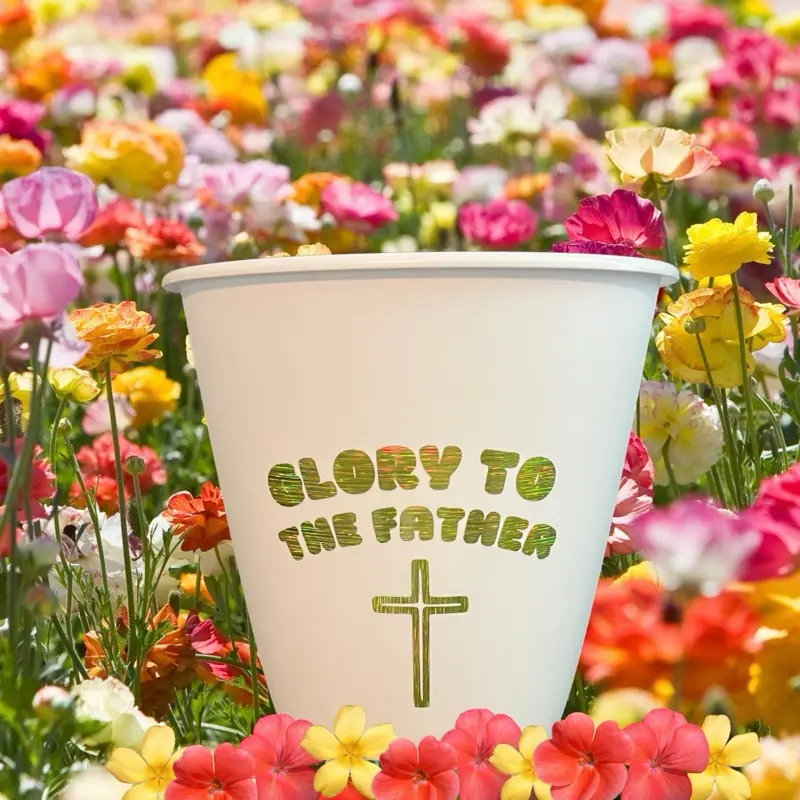 Vintage Style Trash can with "GLORY TO THE FATHER"