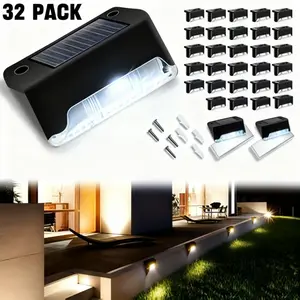 32 Solar Outdoor Deck Lights - Landscape Lighting, Home Garden Decor LED Solar Lights, Suitable for Steps, Decks, Fences, Terraces, Wall, Rail Decor - Automatic On/Off, 12-Hour Illumination, Durable, Easy to Install