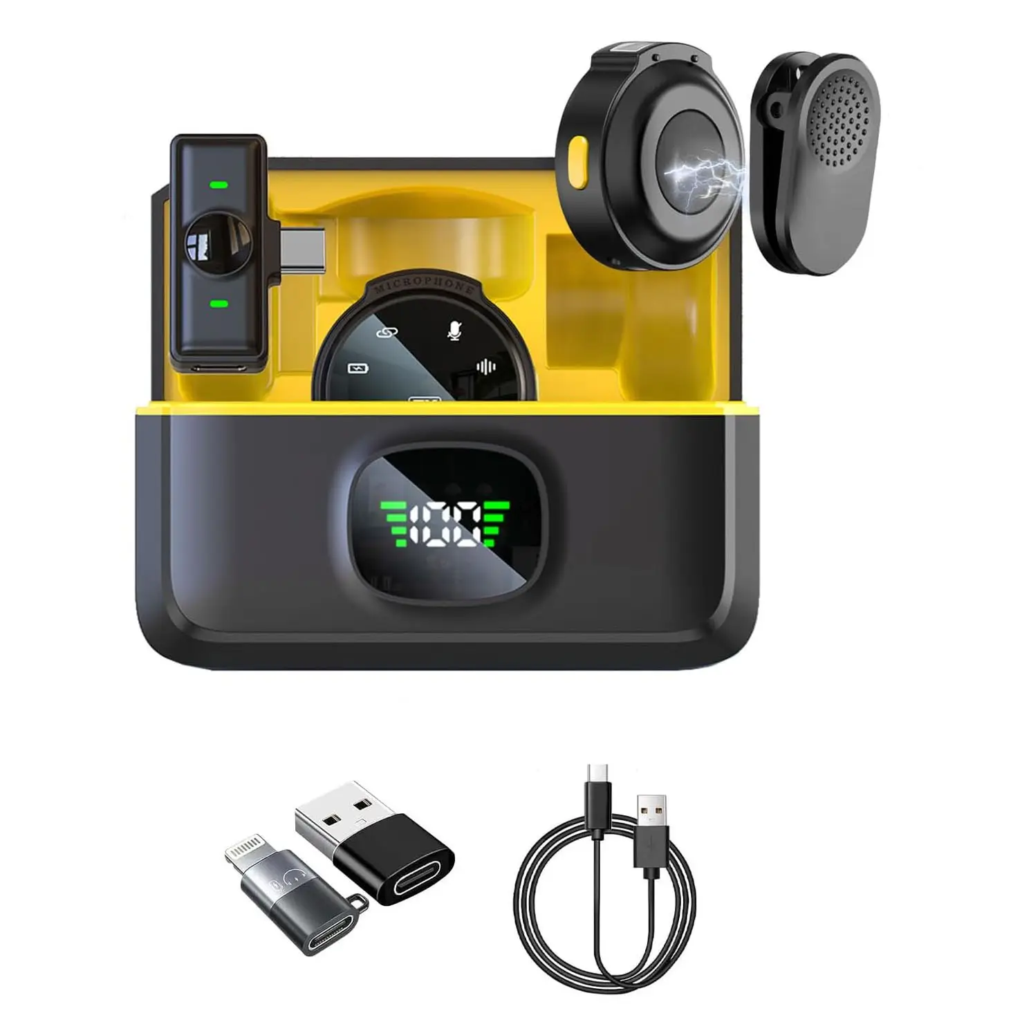 2 Pack Wireless Lavalier Microphone for iPhone 15, Android, USB C, ipad with Adapter Included, Noise Cancellation Mini Lapel Mic for YouTube, Recordin