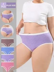Women's Plus Size Underwear Set, Breathable Watercolor Print Panties, Comfortable Fitted Design for All Seasons, Sexy Style