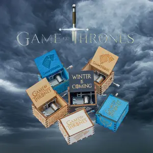 Laser-engraved Game of Throne GOT Theme hand-crank wooden music box, with exquisite pattern, top audio quality, birthday gift for friends and children