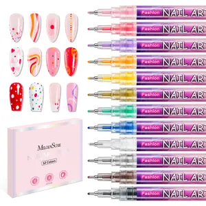 MelodySusie Nail Art Pens Set 0.5MM Nail Polish Pens for Nail Art, Nail Dotting Tool, Drawing Pen for Nail Design for Salon and DIY at Home