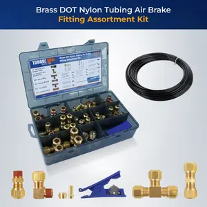 TORQUE 101PCS Brass DOT Push-in Fitting Air Brake Fitting Assortment Kit w/Air Tubing 1/4" 3/8" 1/2" Air Brake Fittings Repair Kit for Trucks