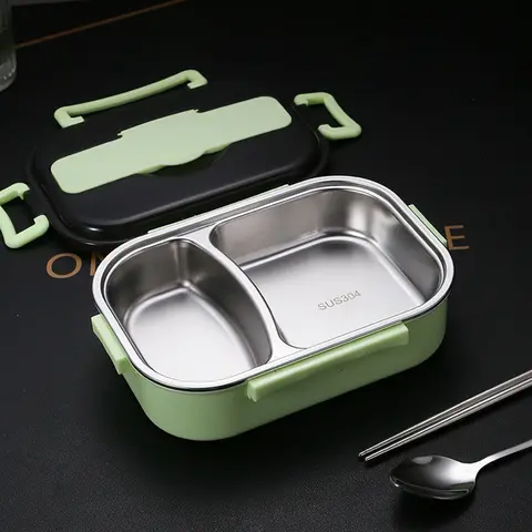 Leakproof Stainless Steel Portable Bento Box Set for Teens - 4-Latch BPA-Free Plastic Container with Steel Divider Keeps Meals Sorted, Lightweight Tableware (Spoon, Chopsticks), Reusable Snack Holder, Lunch Boxes