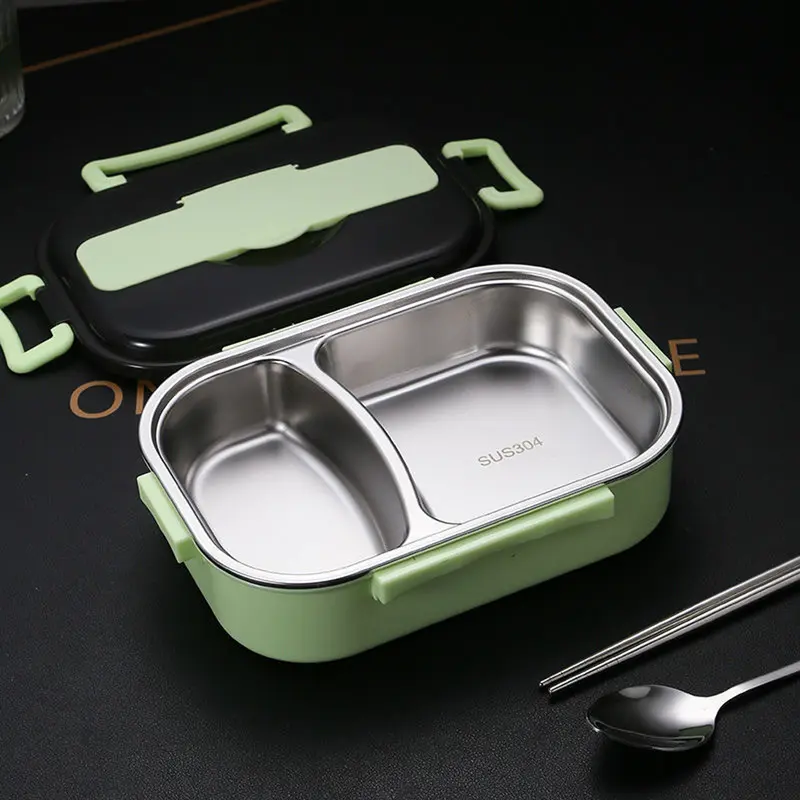 Leakproof Stainless Steel Portable Bento Box Set for Teens - 4-Latch BPA-Free Plastic Container with Steel Divider Keeps Meals Sorted, Lightweight Tableware (Spoon, Chopsticks), Reusable Snack Holder, Lunch Boxes