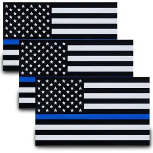 3pcs Reflective US Flag Stickers Thin Blue Line American Flag Decal 5"x3" Vinyl for Car Laptop Bumper Support USA Police Law Enforcement Officers Weatherproof UV & Water-Resistant
