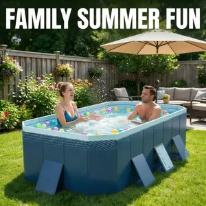Non inflatable folding swimming pool: 120 inch extra large space+integrated backrest, you can play by opening the water filling function