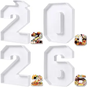4 Pcs 13.7" 2026 Charcuterie Numbers Fillable Graduation Disposable Mache Box Chocolate Candy Tray Grad Container Decoration(White,2026)