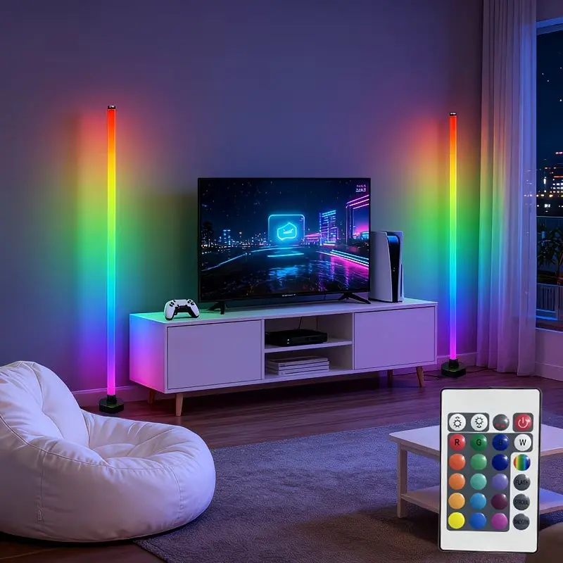 Rgbicw Corner Floor Lamp with USB Strip, Remote Control, Music Sync, 16m Colors, Ideal for Bedroom Lighting, Office, Birthday, Halloween, Christmas Decor
