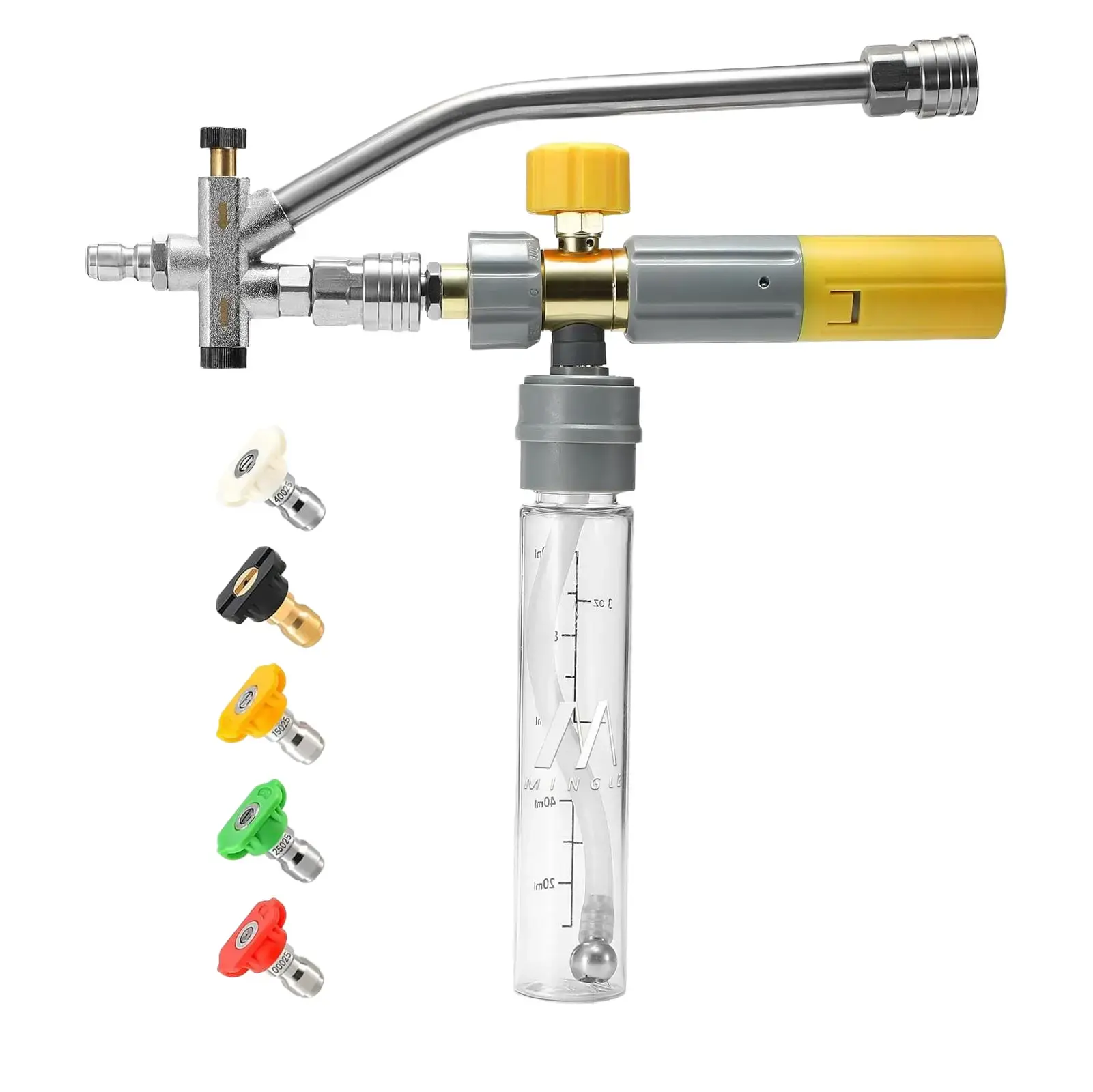 M MINGLE Magnetic Foam Cannon for Pressure Washer, Mini Foam Cannon with Dual Connector, Undiluted Foam Blaster with 5 Nozzle Tips, 1/4 Inch Quick Connect, DealsForYouDays