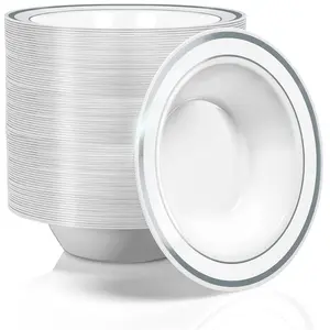 Stock Your Home Plastic Party Bowls (100 Pack) 12 Oz Elegant Disposable Dinnerware – Fancy Shatterproof Tableware for Catering, Holidays, Party Supplies, Weddings & Everyday Use (Silver)