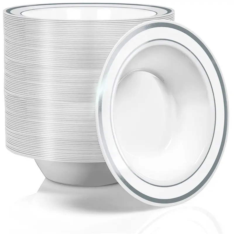 Stock Your Home Plastic Party Bowls (100 Pack) 12 Oz Elegant Disposable Dinnerware – Fancy Shatterproof Tableware for Catering, Holidays, Party Supplies, Weddings & Everyday Use (Silver)
