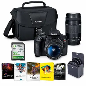 Canon EOS Rebel T7 24.1MP DSLR Camera with EF-S 18-55mm f/3.5-5.6 IS II Lens and EF 75-300mm f/4-5.6 III Lens - Bundle with 32GB SDHC Card, 58mm Filter Kit, PC Software Kit