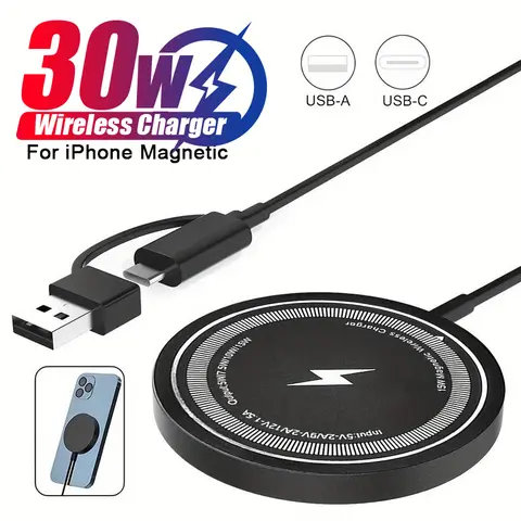 30W Fast USB-C Wireless Charging Pad - 9V Support, Charger for iPhone 17/17 Air/16/15/14/13/12 Pro Max, Compatible Chargers for Samsung Xiaomi Mobile Phones