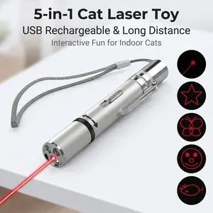 Cat Laser Pointer, USB Rechargeable 5 Modes Red LED Interactive Toy, Long Range for Indoor Outdoor Cat Training & Play kitten essentials Chirping Flapping Bird