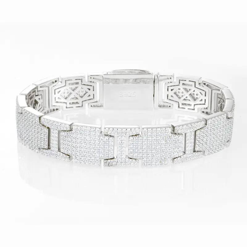 UCCIYO Exquisite Sparkling Synthetic Moissanite Chain Bracelet, 14MM Width, S925 Sterling Silver Bracelet【#B389】, Exquisite Bracelet