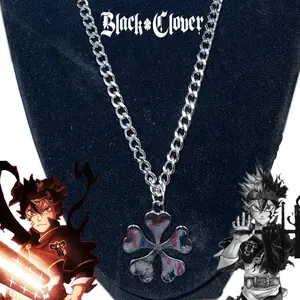 Black Clover 5 Leaf Clover 5mm Necklace Stainless Steel 24 inches long