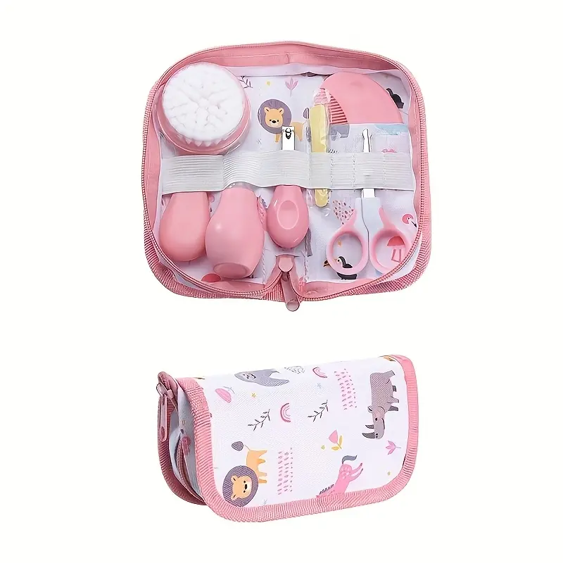 6 Piece Travel Beauty Care Set with Bag Portable Grooming Kit Newborn Infant Babies Kit Includes Bath Brush Nail Clippers Scissors Nasal Aspirator Durable Plastic Multi-Color for Daily Use