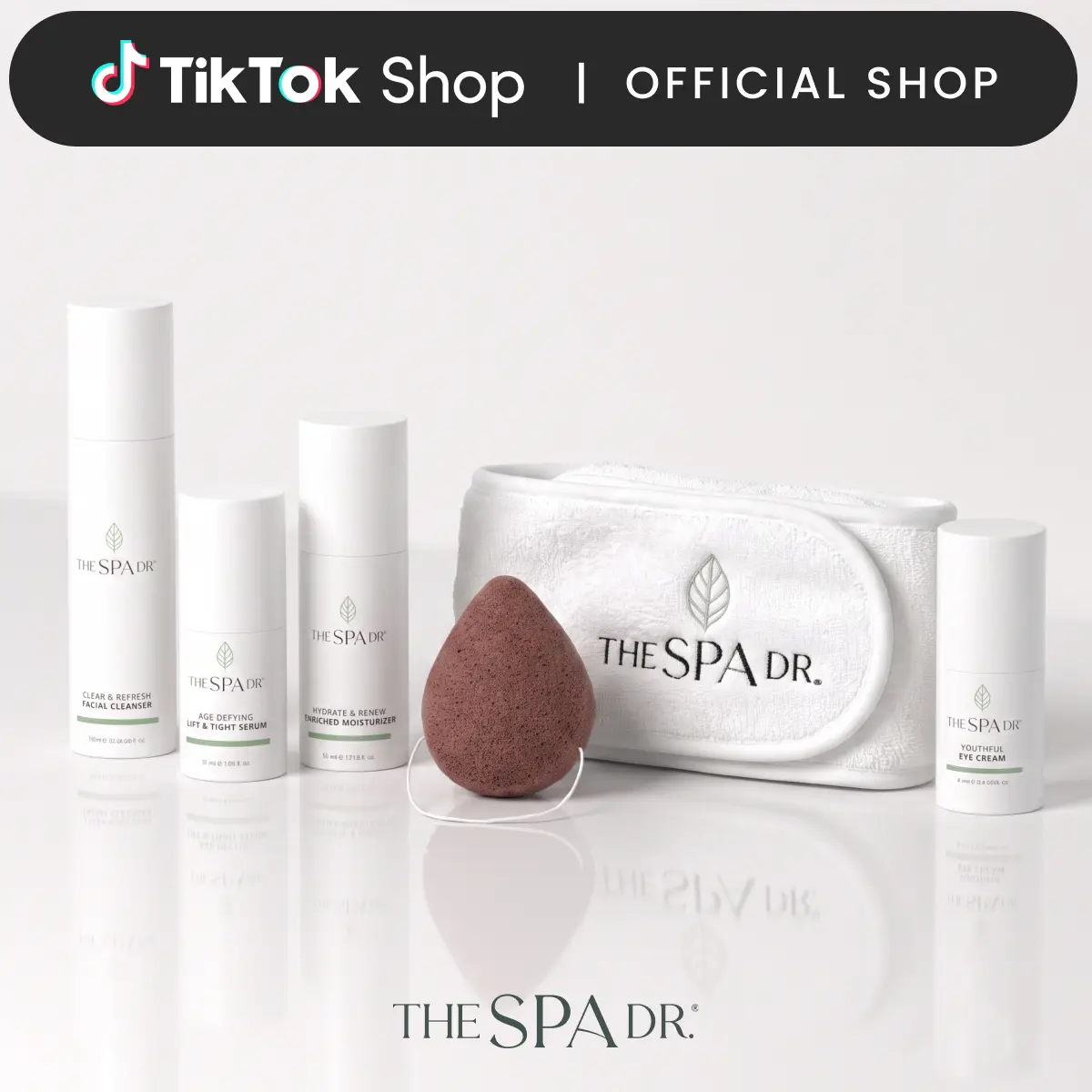 The Spa Dr.® Daily Glow and Lift 4 Step Skincare Routine | 6 Piece Anti-Aging Set with Cleanser, Lift & Tight Serum, Moisturizer, Eye Cream, Konjac Sponge and Headband | Wrinkles, Fine Lines, Hydrating and Firming Care | All Skin Types