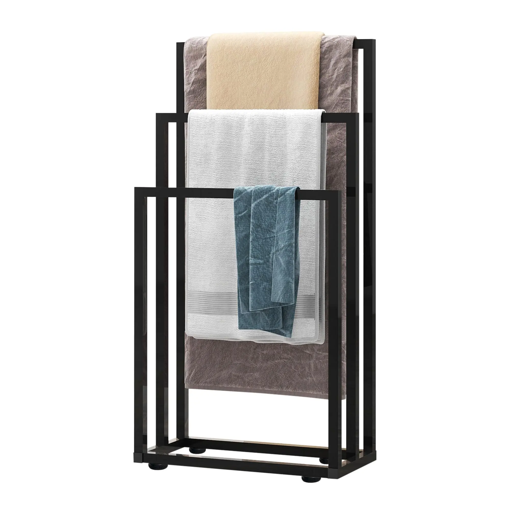 Garvee Modern 39-in High Black Steel 3-Tier Free Standing Bathroom Accessories Organizer, Rust-Resistant Towel & Blanket Holder, Ideal for Bathroom, Pool Use