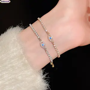 Evil Eye Bracelet for Women Dainty CZ Bracelet Adjustable Vintage Aesthetic Jewelry Protection Charm Bracelet Gift for Her