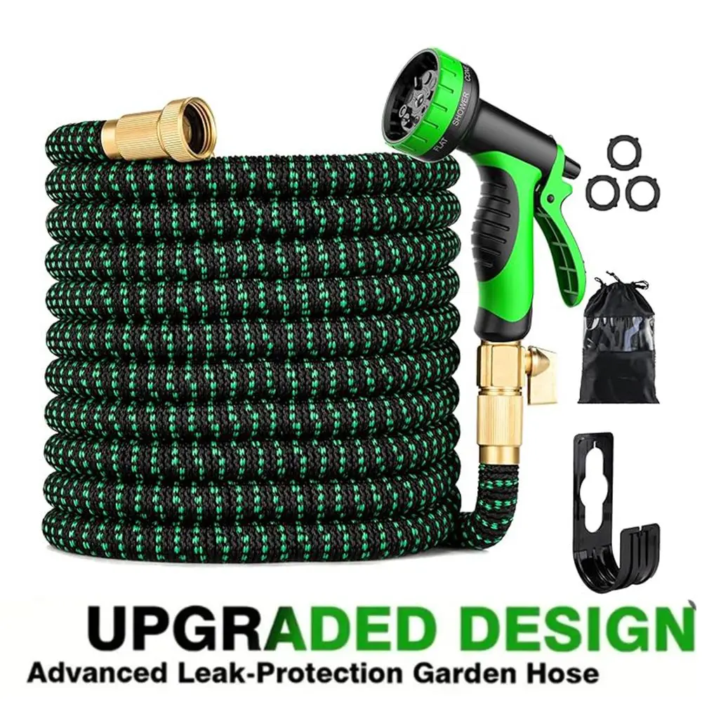 Heavy Duty 100FT Expandable Garden Hose, 10 Spray Nozzles & Brass Fittings, 4X Stronger Kink-Free Design, Retractable Lightweight for Efficient Watering Car Washing