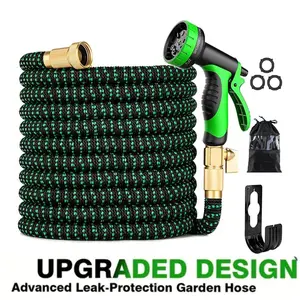 Expandable Garden Hose 100FT, Heavy-Duty Kink-Free Woven Fabric with Latex Inner Tube, Lightweight Retractable Design with 10 Spray Nozzles and Solid Brass Fittings, Faucet Compatible for 1/2" & 3/4" Threads