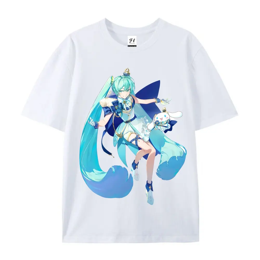 Men's Cinnamoroll & Hatsune Miku Casual Streetwear Round Neck Pure Cotton Shortsleeve Top, Unisex Short-Sleeve T-Shirt