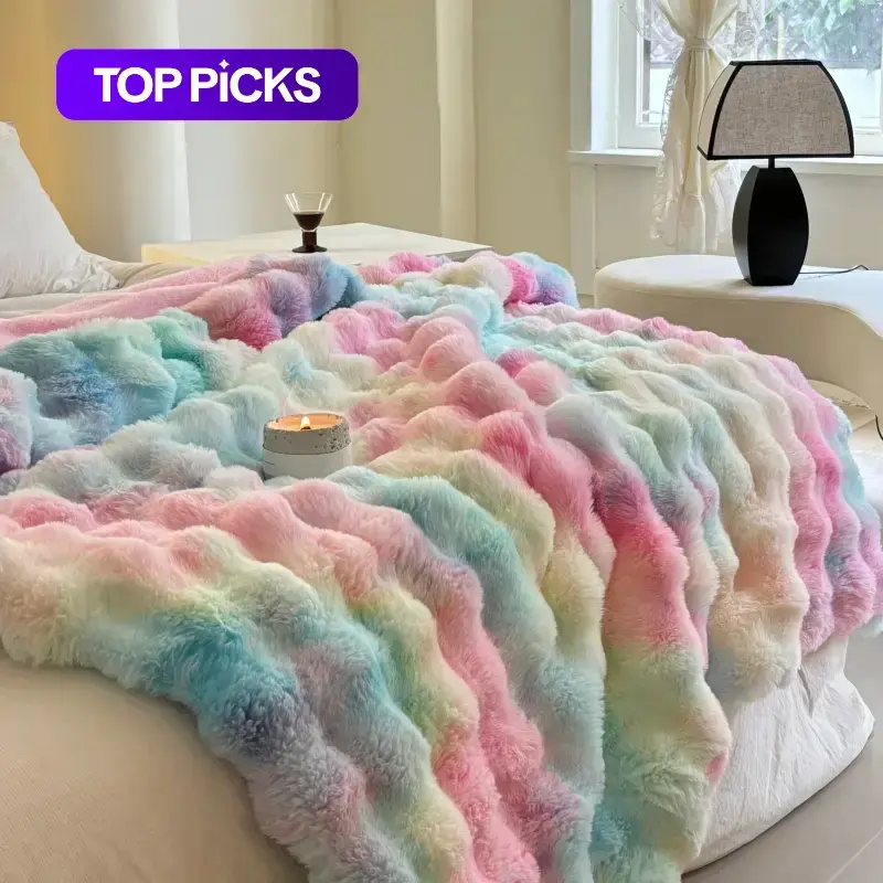 Colorful Fuzzy Blanket, Soft Fluffy 800 GSM Plush Air-Conditioned Room Blanket (1 Count), Halloween Decor Bedding Supplies for Home, Office and Travel, Valentine's Day Gift for Her #GLOBAL PICKS