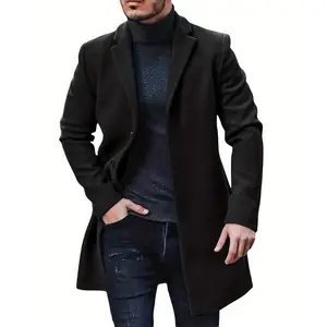 NEWMen's trench with slim fit, notch lapel, winter warm long coat, coat Menswear Jackets