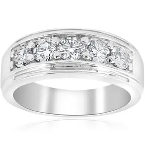1 1/2Ct Men's Diamond Wedding Anniversary Ring in 10k Gold Lab Grown Five Stone