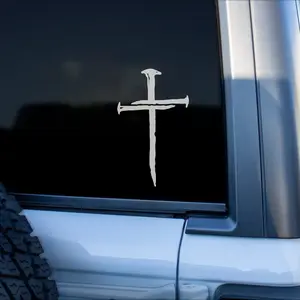 Three Nail Cross vinyl decal sticker gift. Great for car bumper, tumbler, motorcycle helmet, truck windows, and spreading the word of faith!