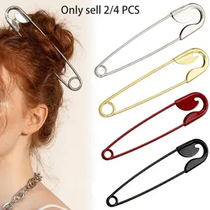 2/4 PCS Metal French Hair Pin for Women, Safety Pin Hair Clip Set for Styling, Giant Pin Shape Design, Vintage Hair Styling Clips for Buns & Updos, Elegant Hair Accessories for Women, for Styling, Personality & Durable Hair Pins, Hairpins