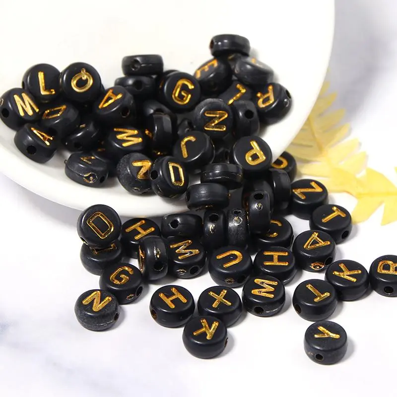 100pcs/lot Round Flat Acrylic Letter Beads Black Loose Spacer Beads For Jewelry Making DIY Bracelet Necklace Accessories